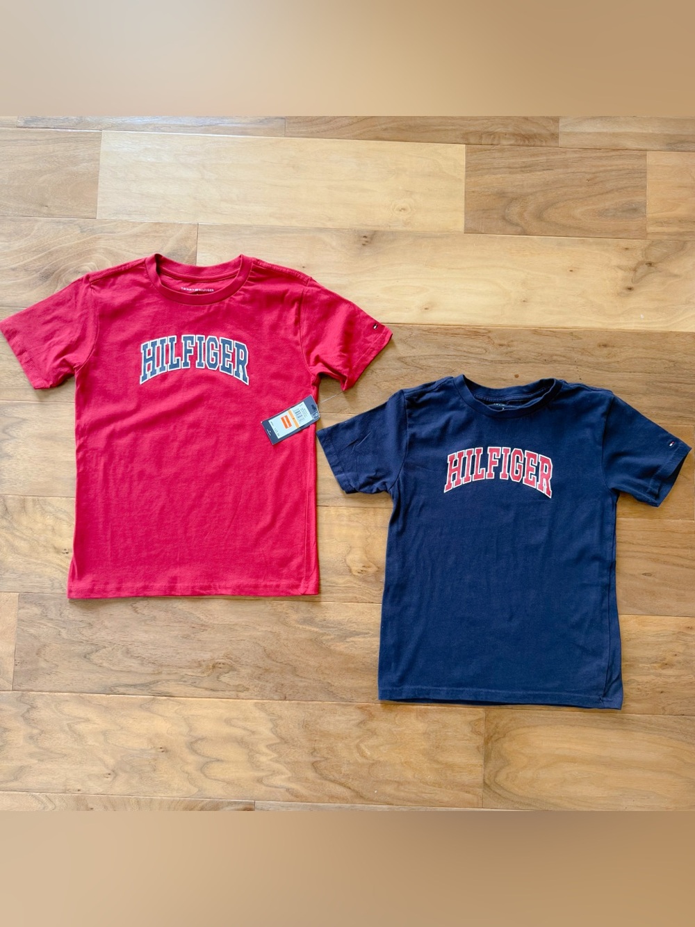 Two Tommy Hilfiger Boys Size 7 T-Shirts, 1 Brand New Red Shirt; 1 Like New Blue